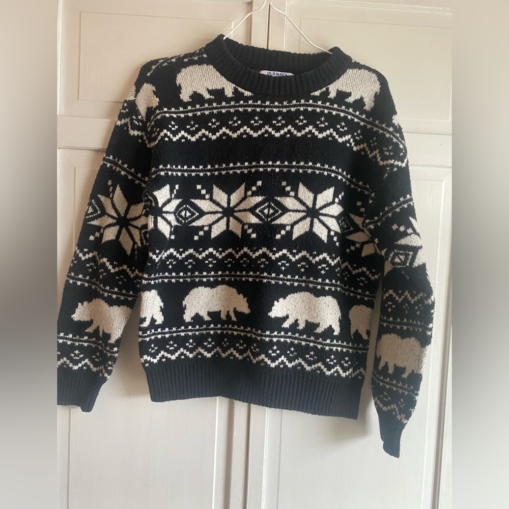 Boys Navy and White Sweater fair isle & Bear winter sweater